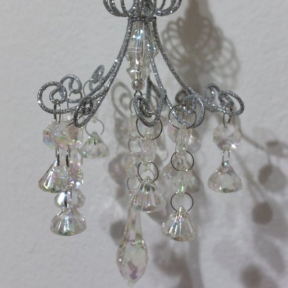 Cute Little Silver Glitter Chandelier Ornament Festive Cute or For Any Decor - Picture 3 of 5